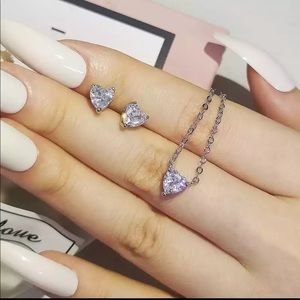 New 925 Silver Heart Earrings&Necklace Set